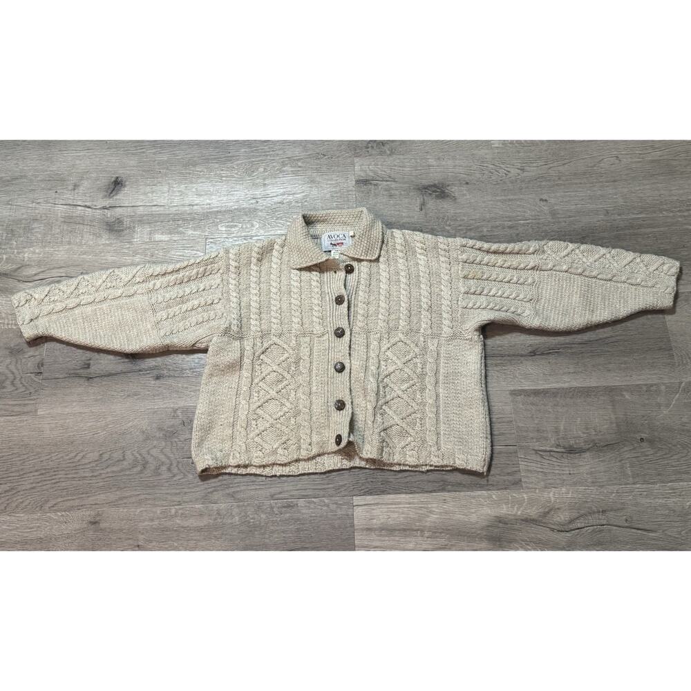 Avoca Collection Pure Merino Wool Cardigan Sweater Womens S Cable Knit Fisherman